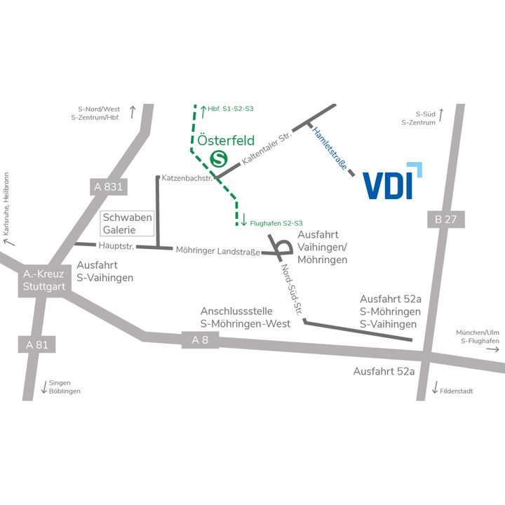 Anreise- und Lageplan des VDI Fortbildungszentrum in Stuttgart